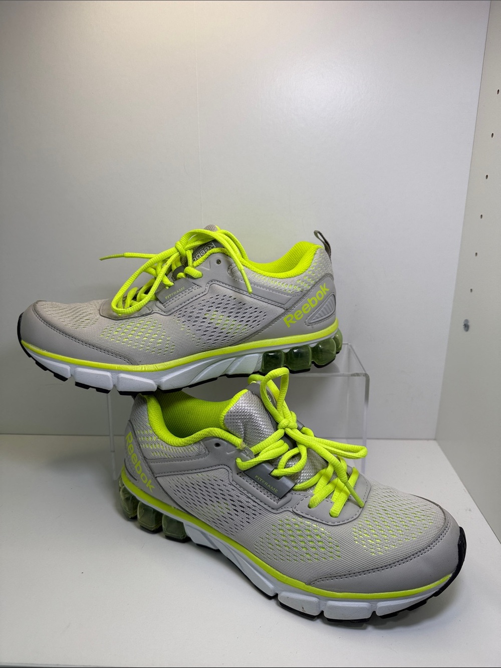 Reebok Women's Gray with Neon Yellow Athletic Running Shoes